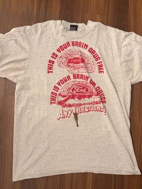Screen Stars Light Gray Short Sleeve Tee with Red Ford Graphic